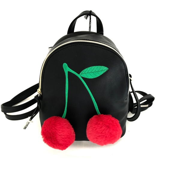 T-Shirt & Jeans Backpack with Faux Fur Cherries - Picture 2 of 7